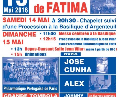 Fête de Notre Dame de FATIMA et DINER-DANSANT à Argenteuil le dimanche 15 mai 2016