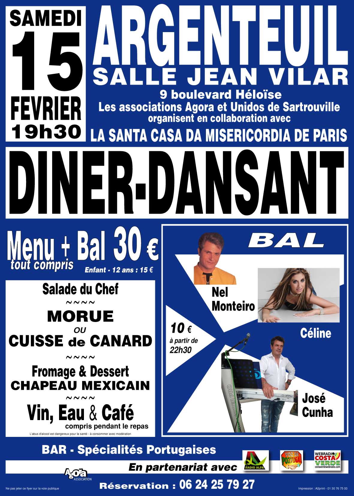 Diner-Dansant à Argenteuil, le samedi 15 février 2020