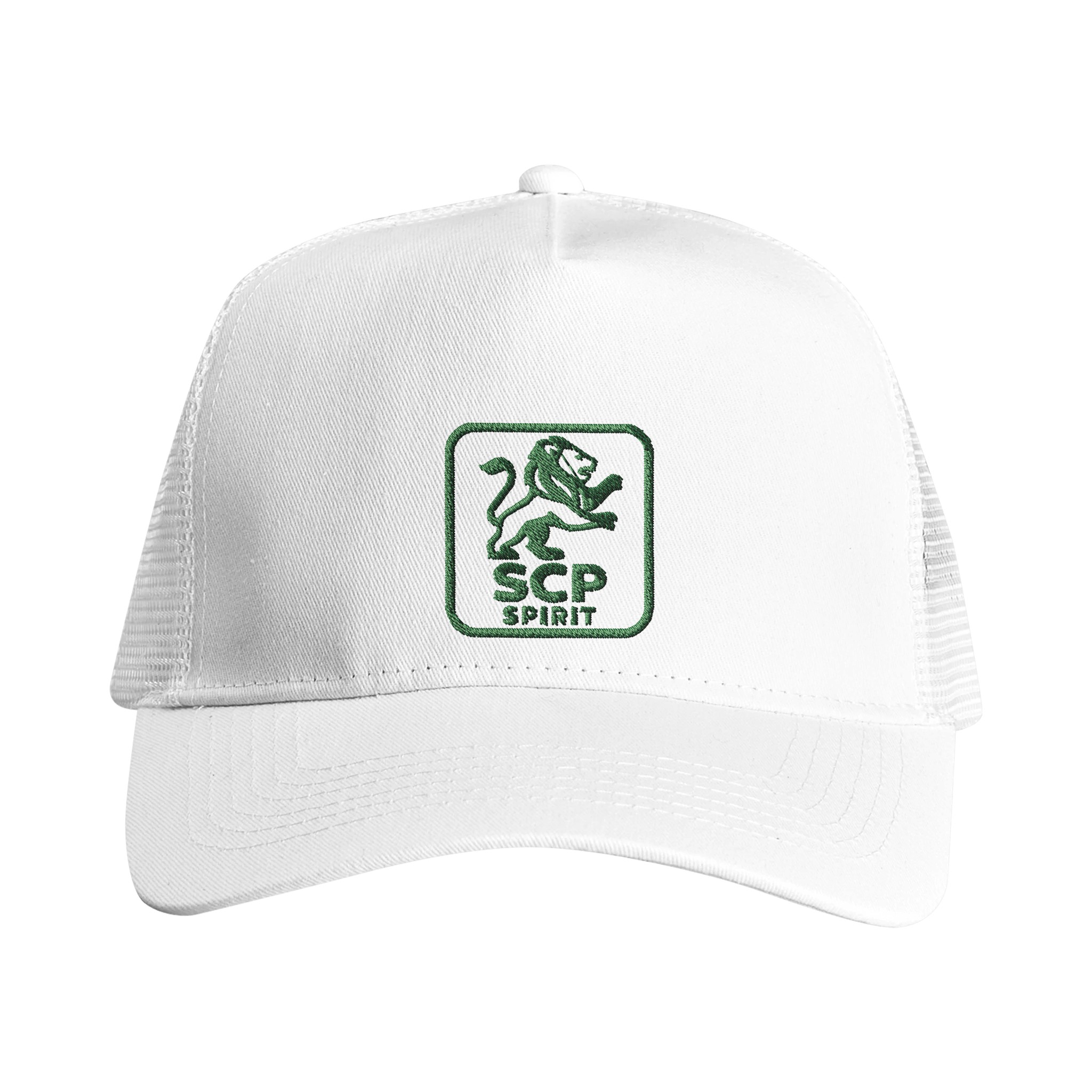 Casquette SCP SPIRIT, blanc & blanc, broderie en vert, vue de face