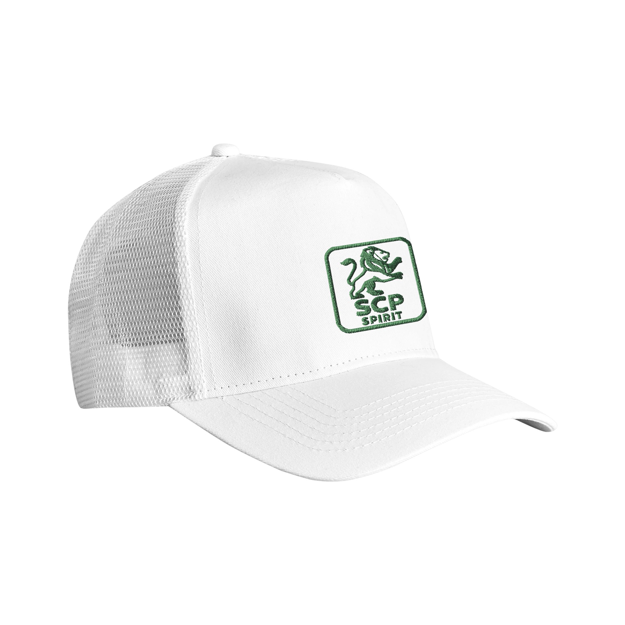 Casquette SCP SPIRIT, blanc & blanc, broderie en vert, vue de coté