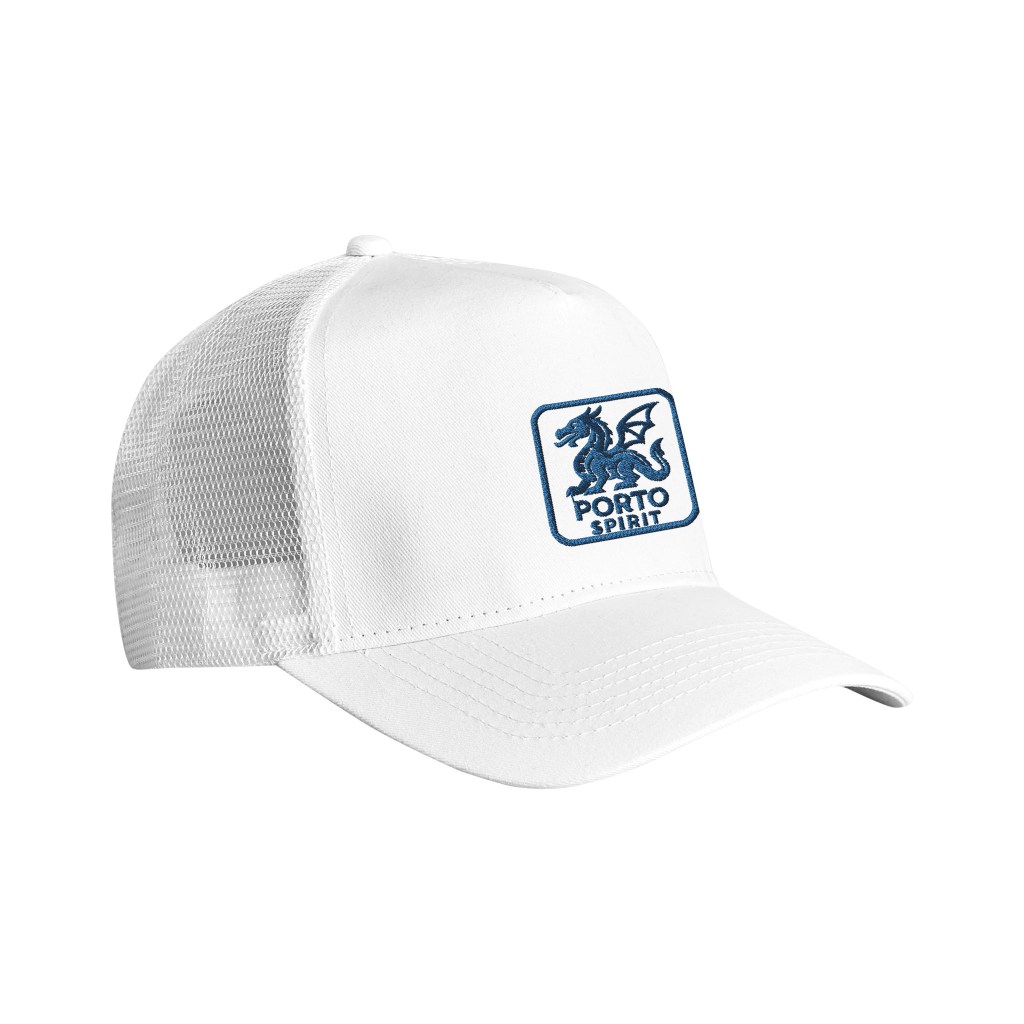 Casquette PORTO SPIRIT, blanc & blanc, broderie en bleu, vue de coté