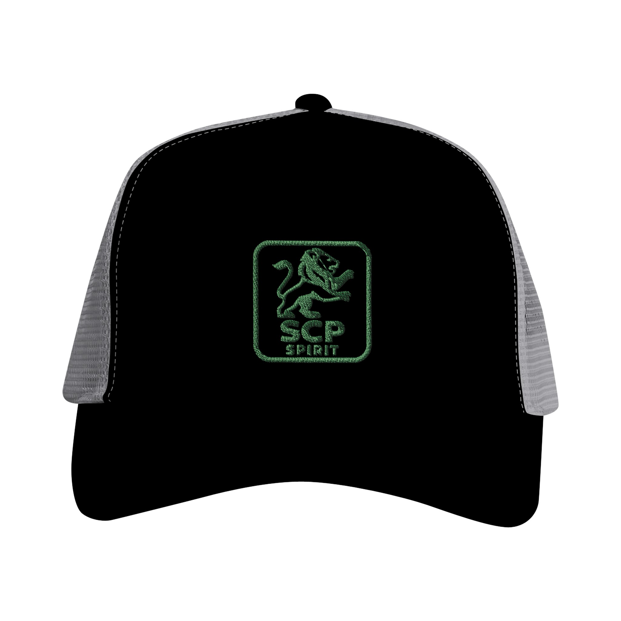 Casquette SCP SPIRIT, noir & gris clair, broderie en vert, vue de face