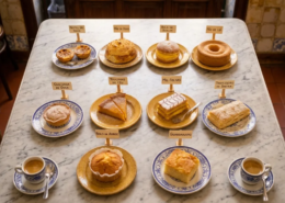 Table en marbre dans une pastelaria portugaise avec les 10 meilleures pâtisseries